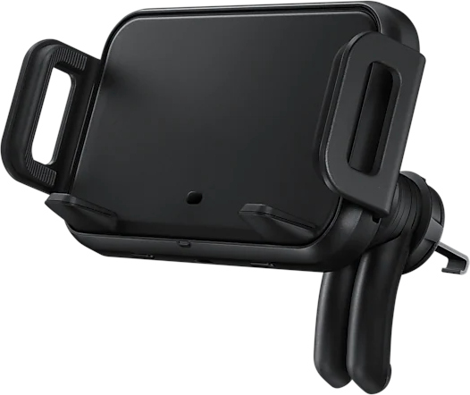 Support de téléphone de voiture noir pour tableau de bord, vue rapprochée.