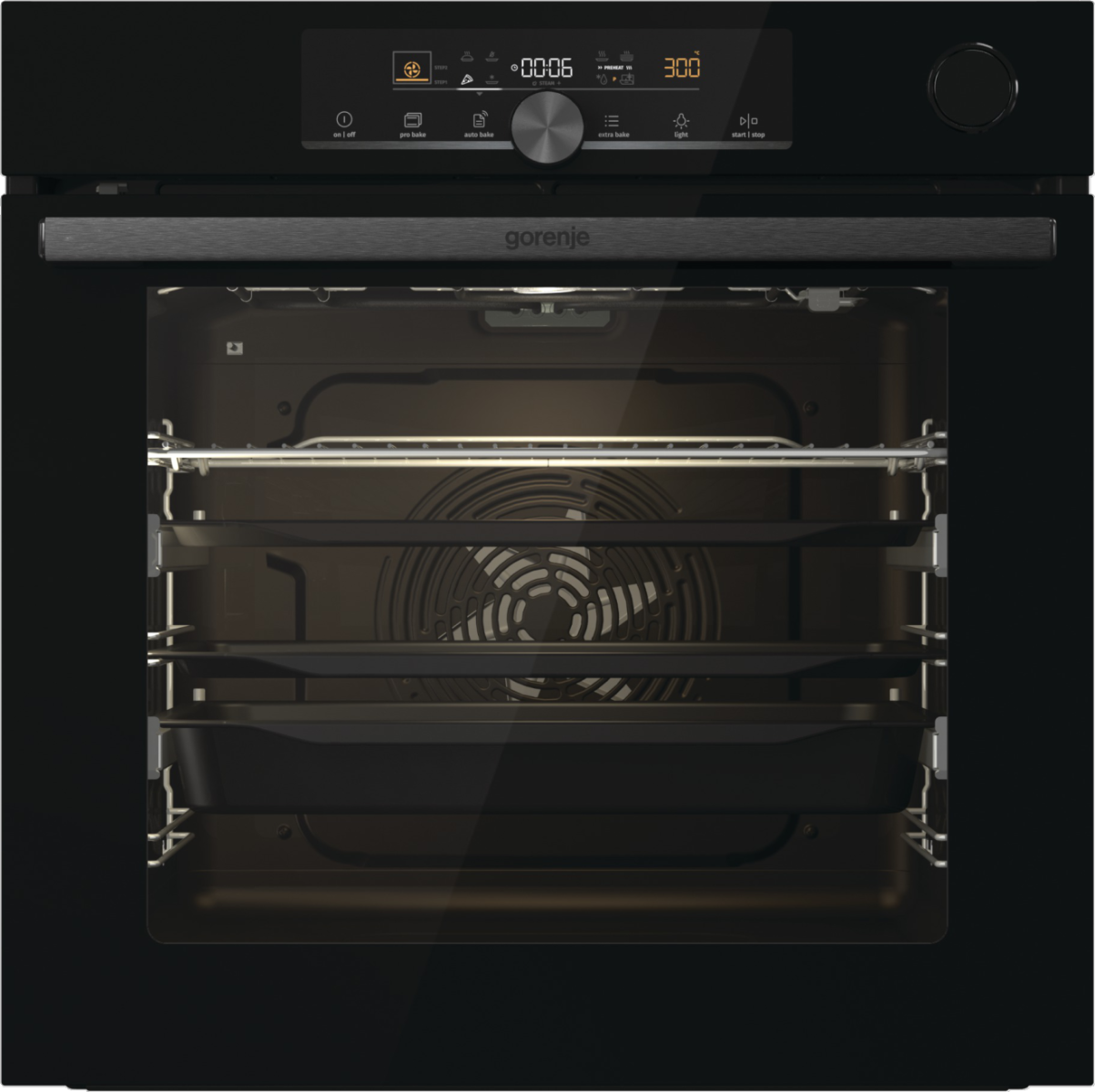 GORENJE BPSA6747A08BG beépíthető multifunkciós sütő, maghőmérő,gőzfunkció,teleszkópos sütősín,PyroClean, AutoBake