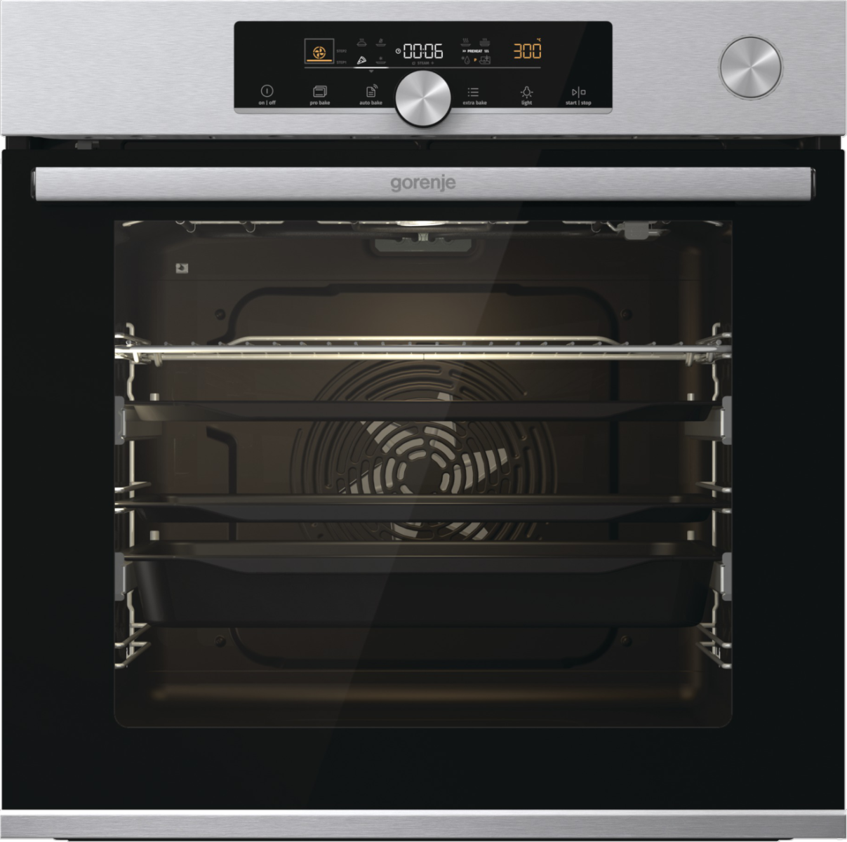 GORENJE BPSA6747A08X beépíthető multifunkciós sütő, gőzfunkció, teleszkópos sütősín, PyroClean, AutoBake, BigSpace