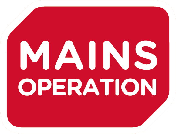 Rotes und weißes Mains Operation-Schild auf weißem Hintergrund.