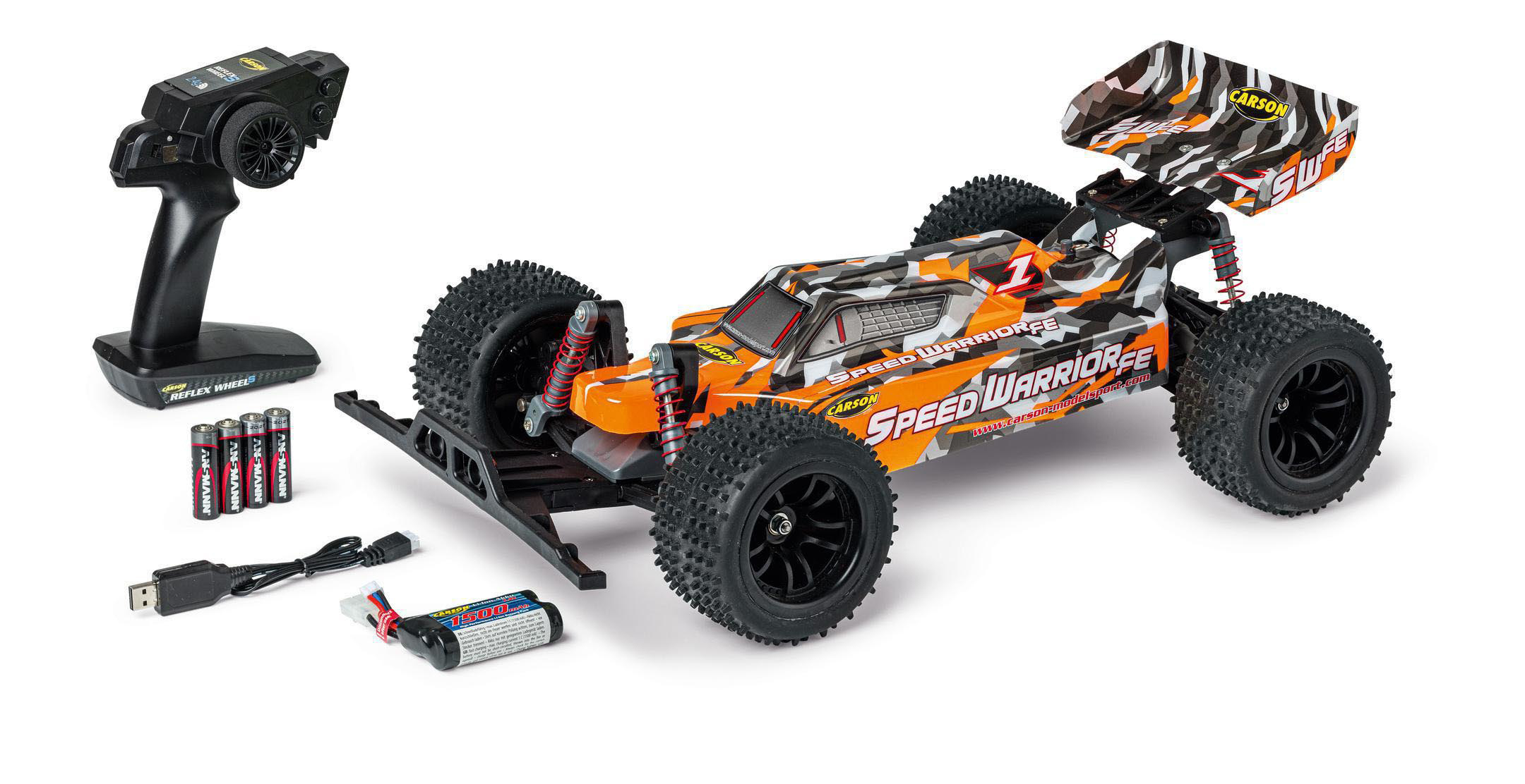 Spielzeugauto, ferngesteuertes CARSON FE Speed 1:10 orange, Fahrzeug Warrior 2.4G 100%RTR R/C Orange