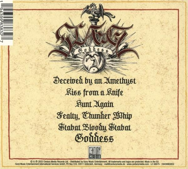 Rückseite einer CD-Hülle mit Songtiteln und einem Logo auf strukturiertem, beigem Hintergrund.