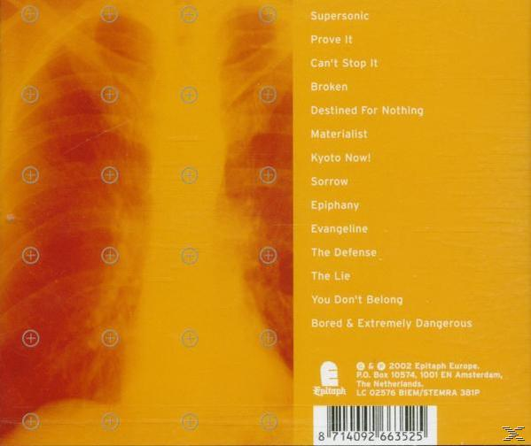 Albumcover mit gelbem Hintergrund und Text, einschließlich Songtiteln und Bandlogo.