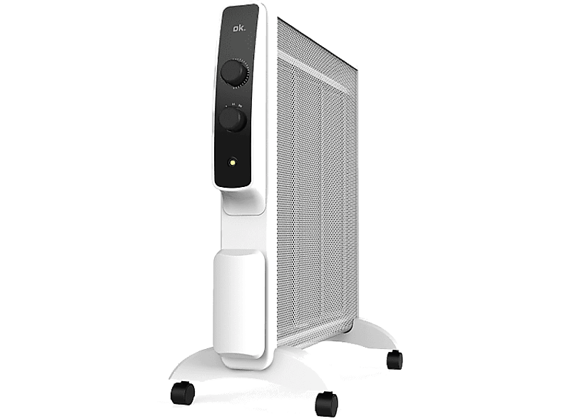 Radiador eléctrico - ok. ORNO 15221 ES, 1500 W, 2 potencias, Termostato, Ruedas incluidas, Recogecables, Blanco