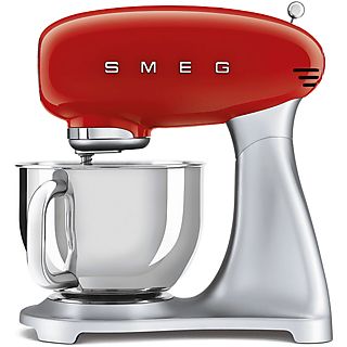 Robot amasador - Smeg SMF02RDEU, Amasador, 800W, 4.8l, 10 velocidades, 6 accesorios, Acero inoxidable, Rojo