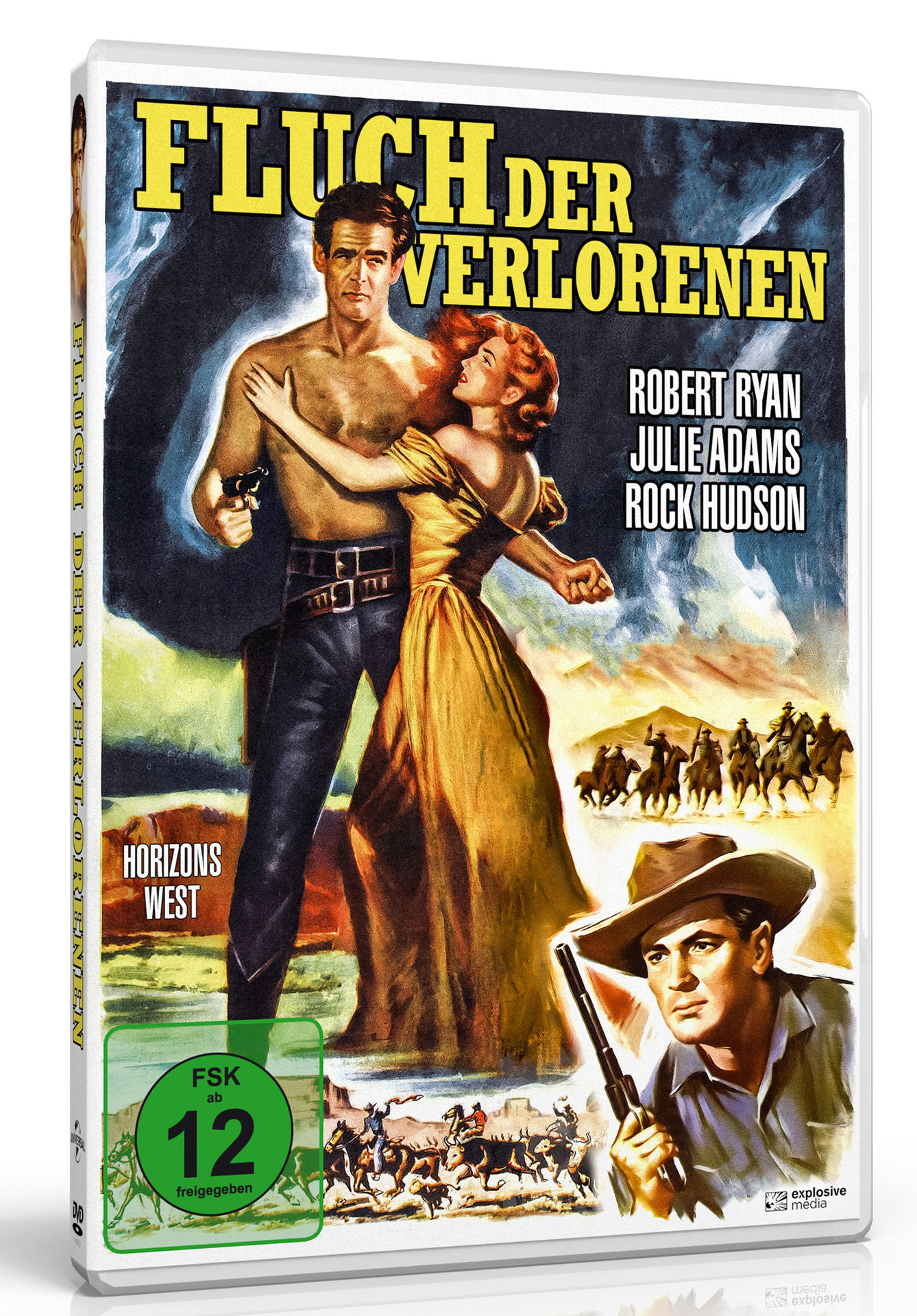 DVD-Hülle mit einem Filmplakat, das einen Mann und eine Frau zeigt, und dem Titel 'HORIZONS WEST'.