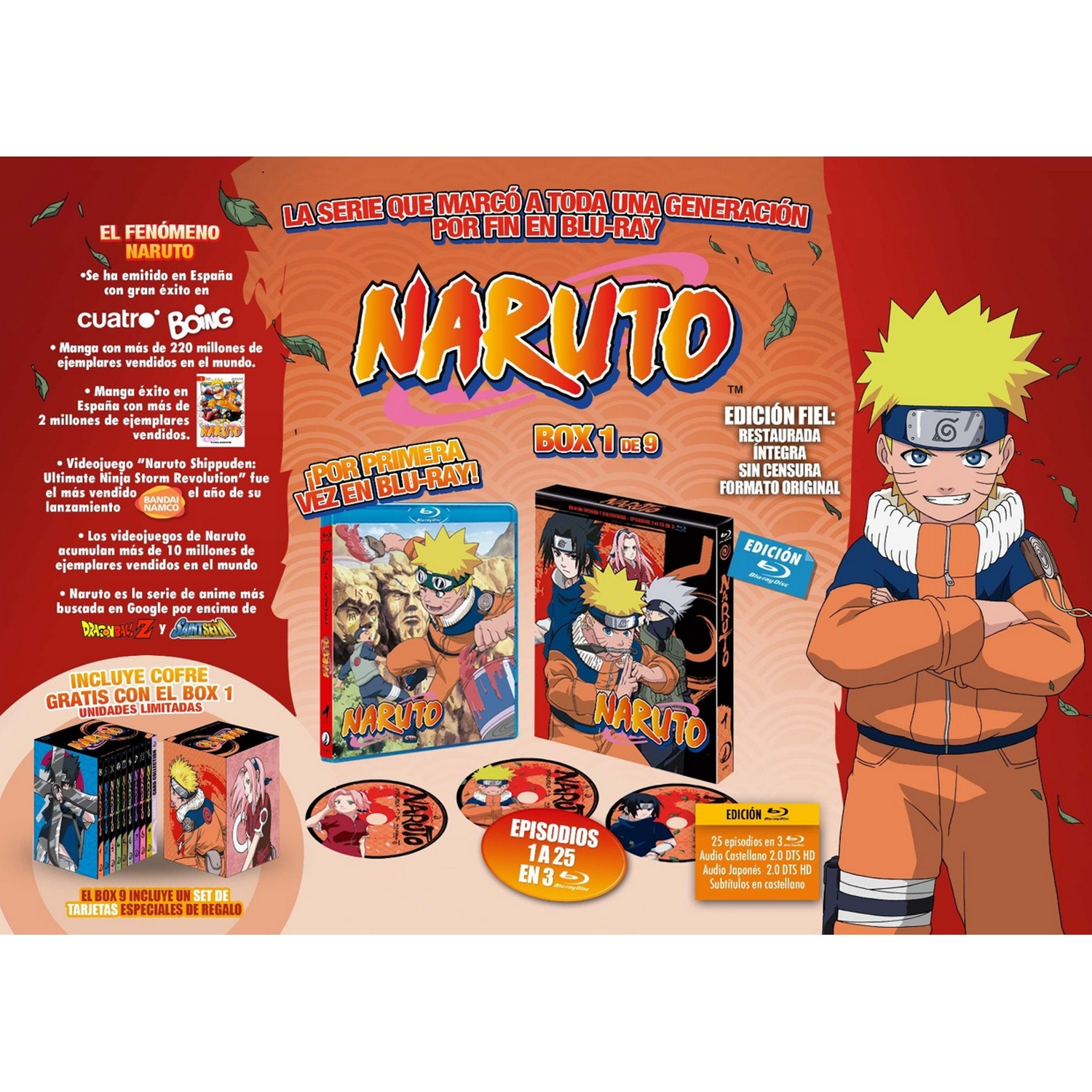 Caja de Blu-ray de Naruto con personajes de anime en la portada.