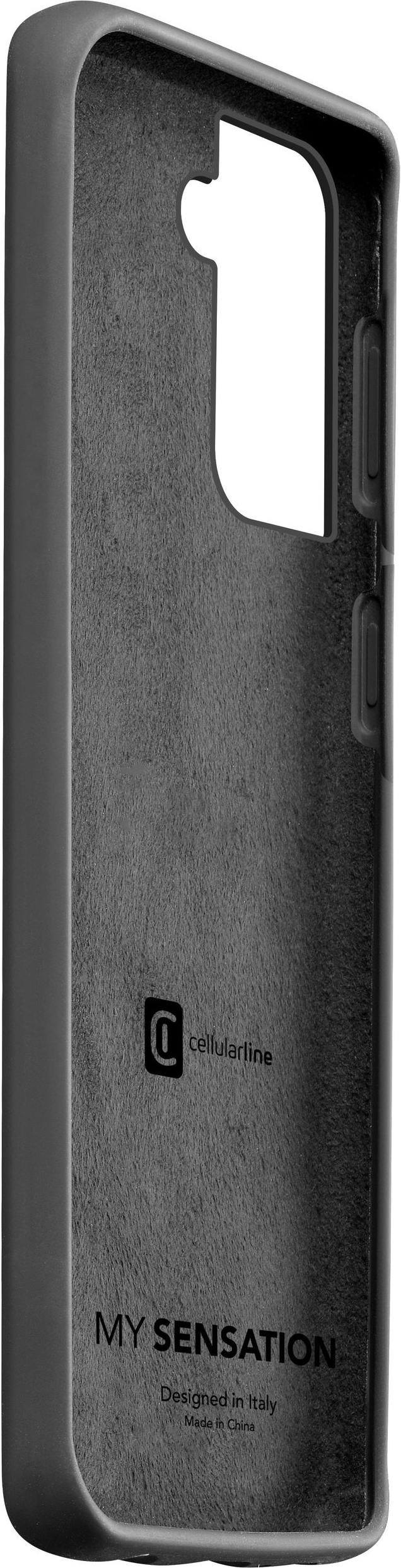 Une coque de téléphone grise avec un intérieur noir. La marque et le logo sont visibles.