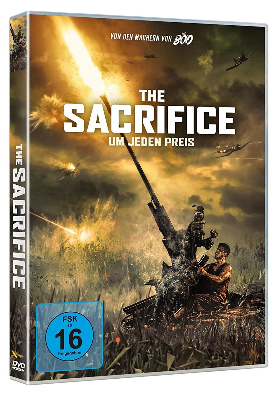 DVD-Hülle für 'The Sacrifice' mit Kriegsszene und deutschem Text.