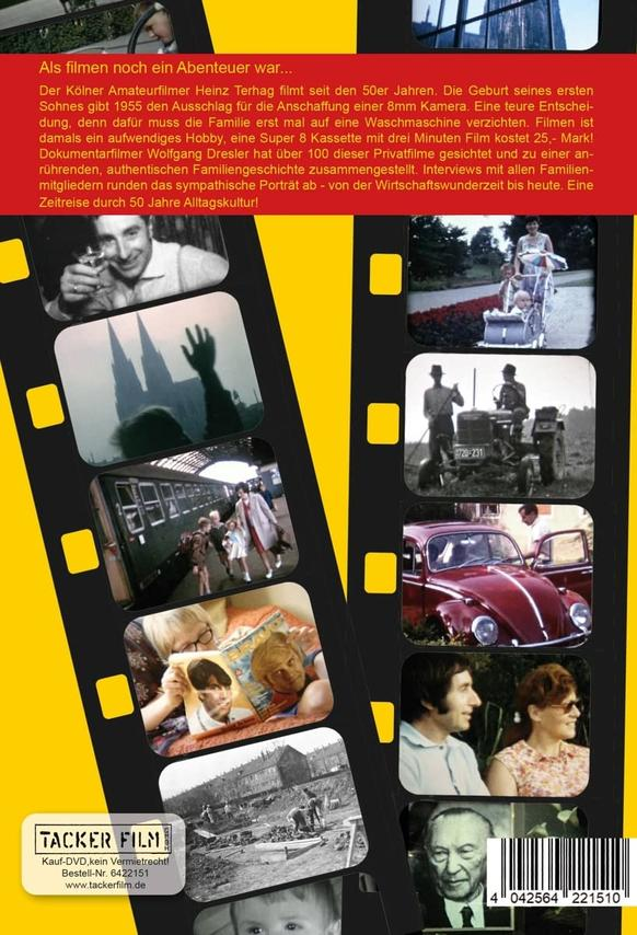 Die Rückseite einer DVD mit Text und Fotos einer Familie.