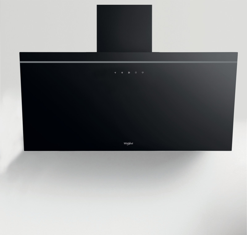 Fekete páraelszívó fehér falon. Három érintővezérlővel. Egyszerű és modern design.