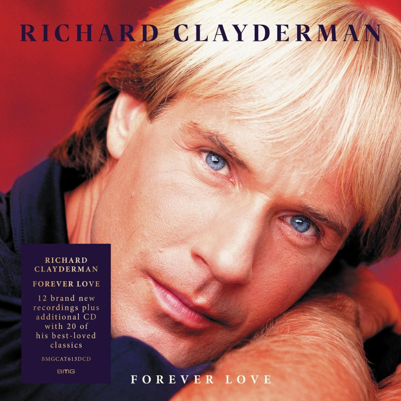Couverture d'album avec le visage d'un homme, texte 'Richard Clayderman Forever Love'.