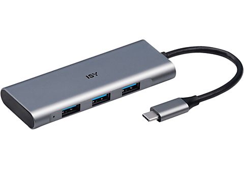 Hub - ISY IHU-5000, Entrada USB-C, 3 salidas USB-A, Diseño de aluminio, Plata