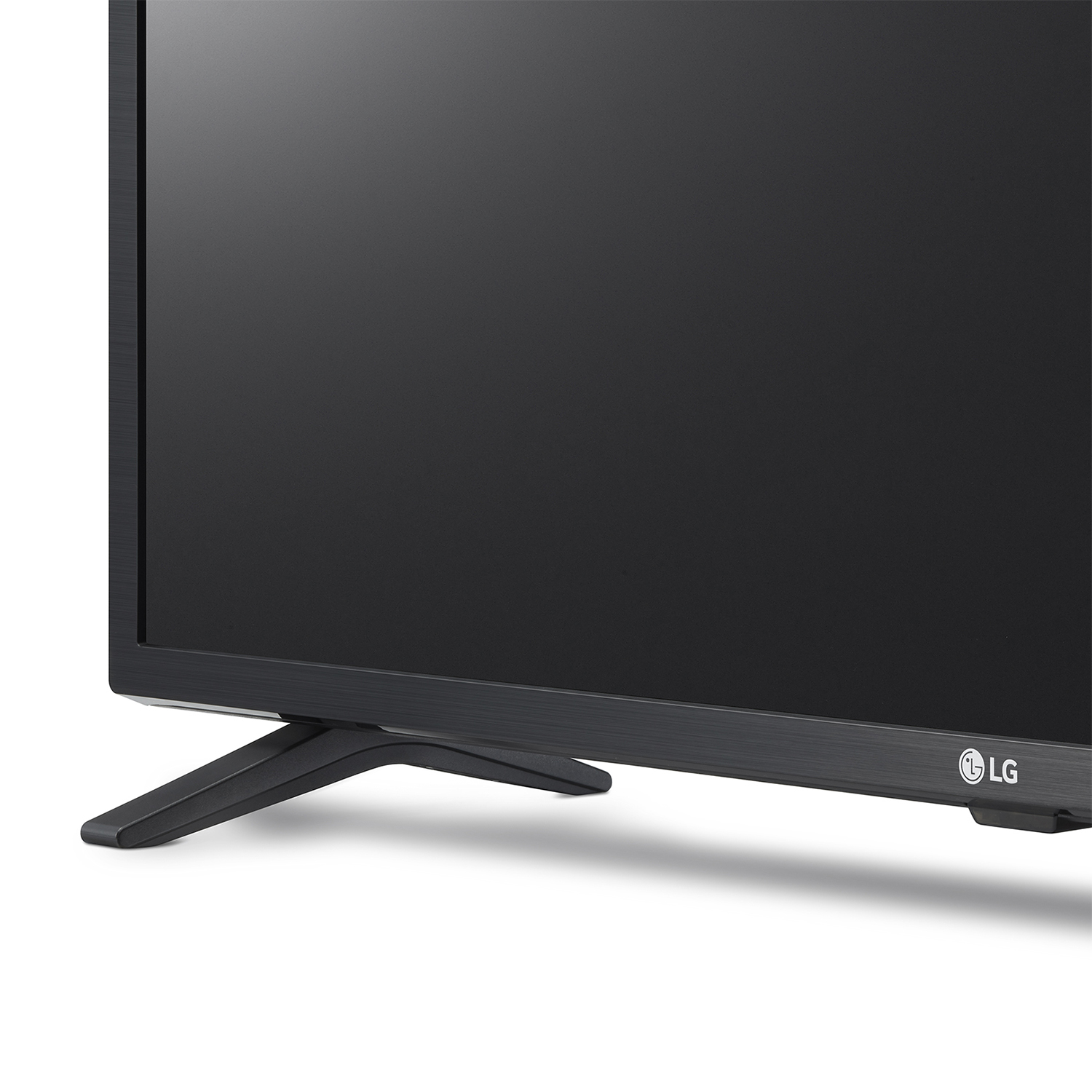Uno schermo TV e un supporto. Lo schermo è nero e la base della TV è nera.