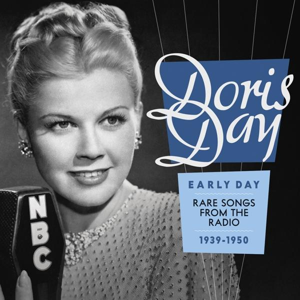 Pochette de l'album Doris Day. Une photo en noir et blanc de Doris Day, avec du texte bleu sur fond bleu.