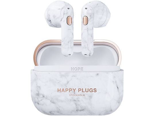 HAPPY PLUGS Hope - Cuffie senza fili reali (In-ear, Bianco marmo)