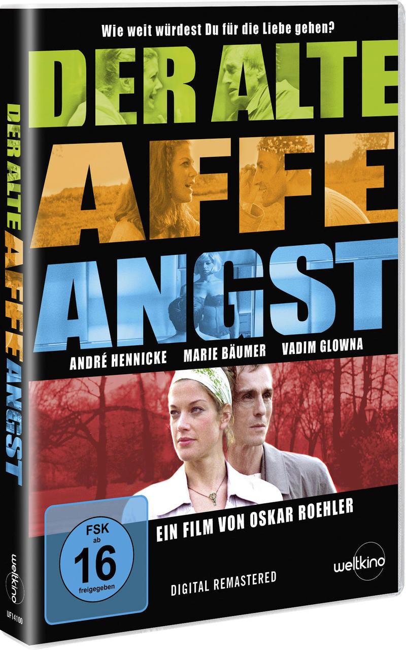 DVD-Cover mit Text und Fotos einer Filmszene mit Schauspielern und dem Titel "Der Alte Affe Angst".
