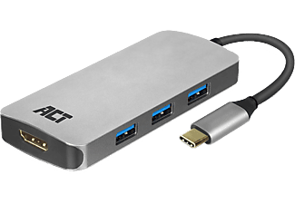 ACT AC7024 USB Type-C multiadapter, 1x HDMI 4K, 4x USB-A, alumínium ház