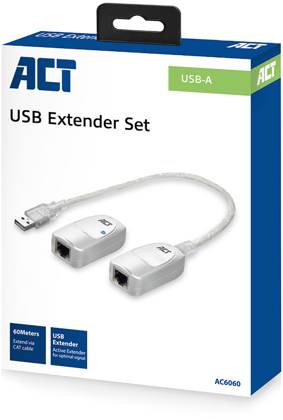 Dobozos USB hosszabbító készlet. Fehér kábel és két ezüst csatlakozó látható.