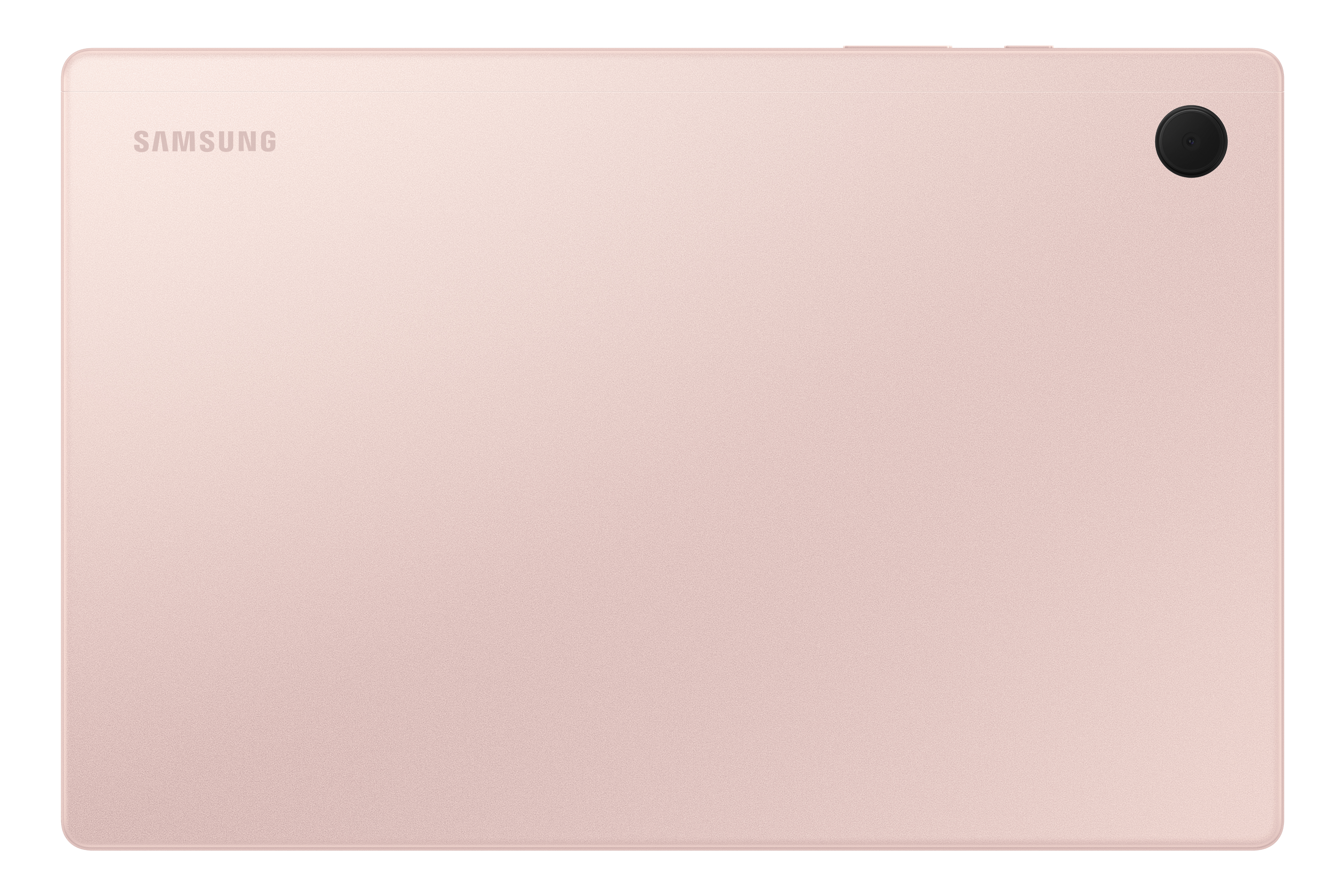 Pembe Samsung tablet, arka görünüm. Samsung logosu ve bir kamera merceği görünür.