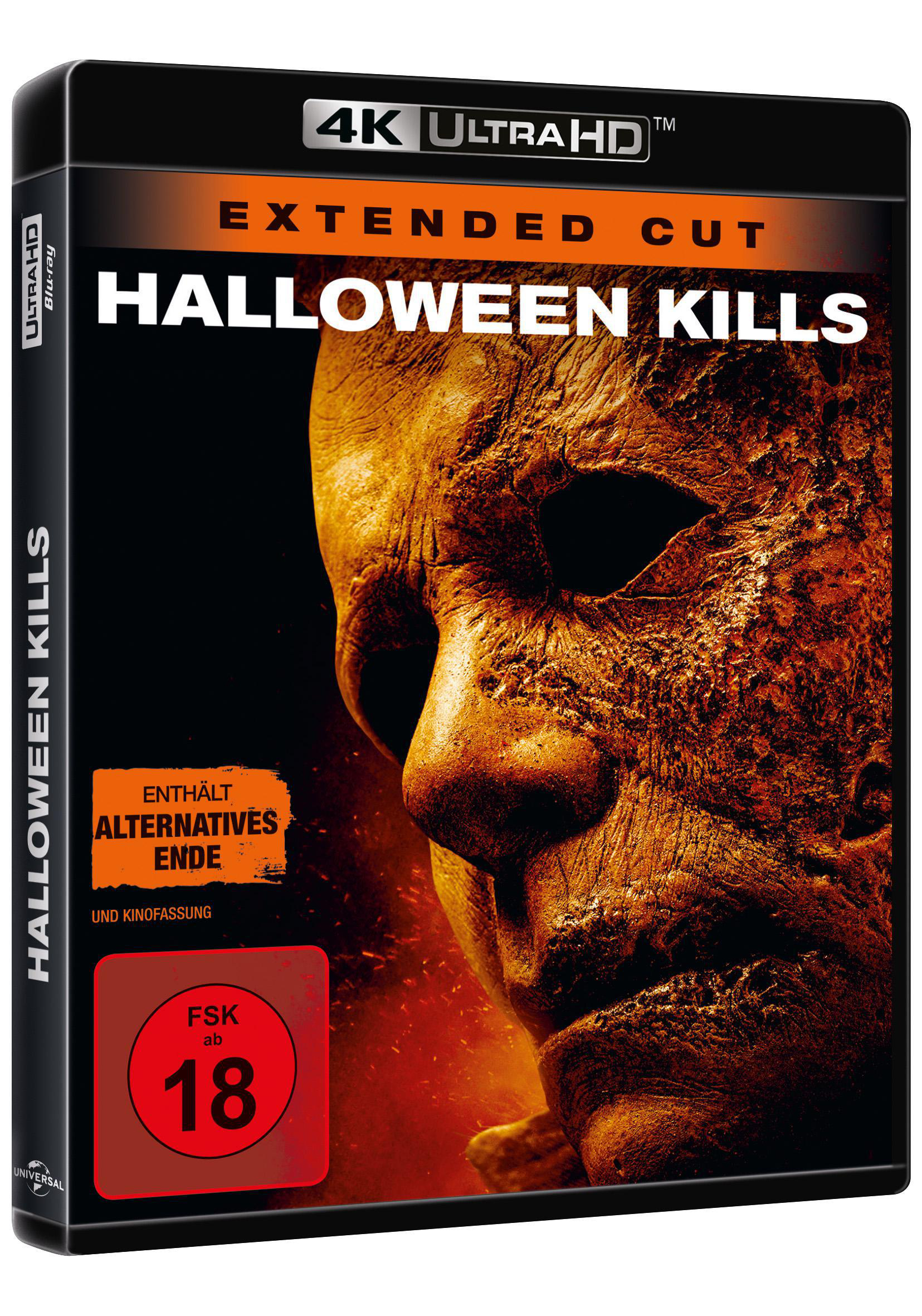 DVD-Hülle von 'Halloween Kills' mit einer Nahaufnahme einer Maske auf dunklem Hintergrund.