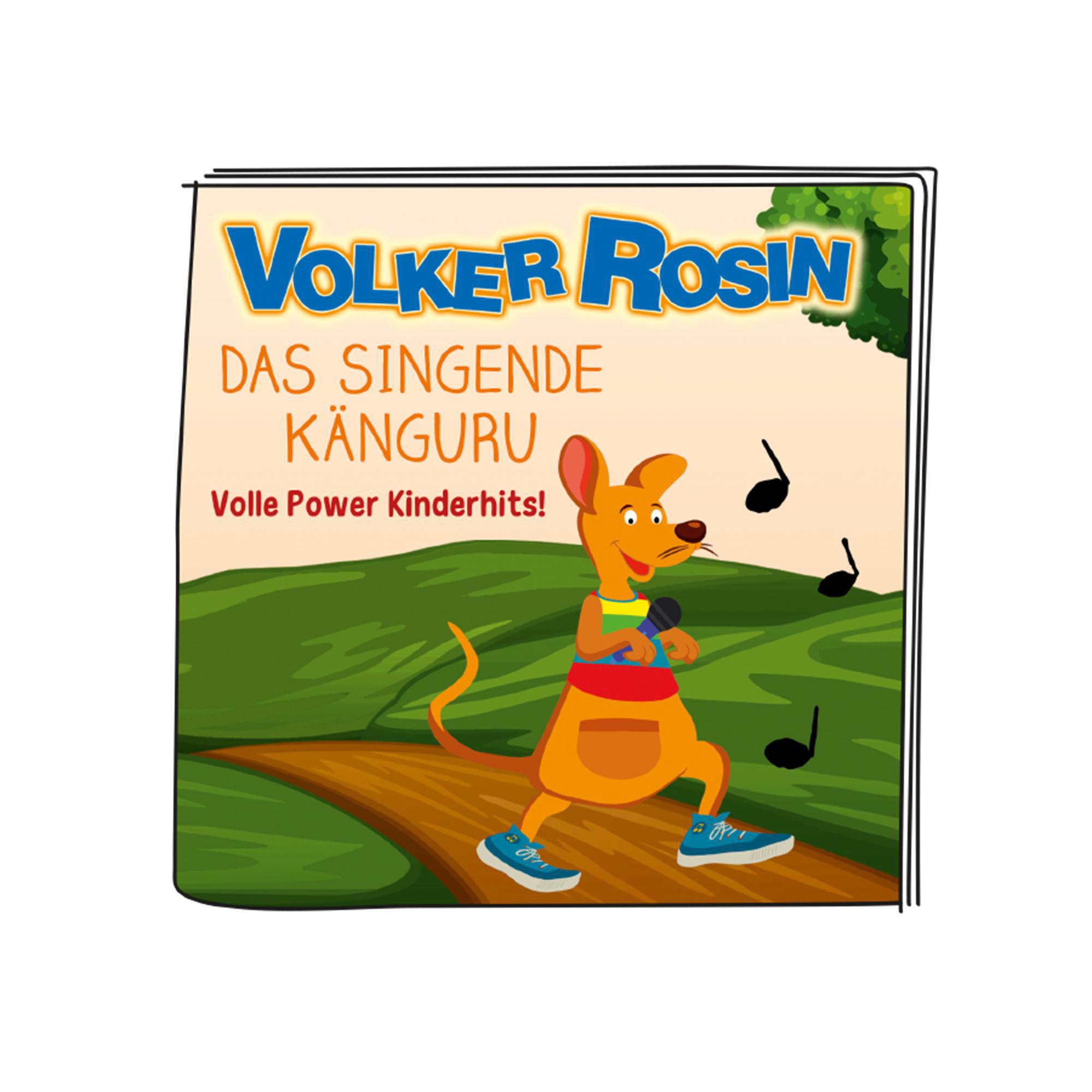 Zeichentrick eines singenden Kängurus mit Mikrofon. Der Text lautet Volker Rosin, Das Singende Känguru.