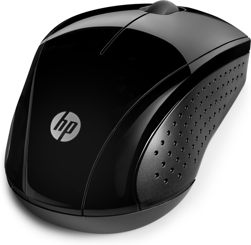 Zwarte computermuis met het logo van HP.