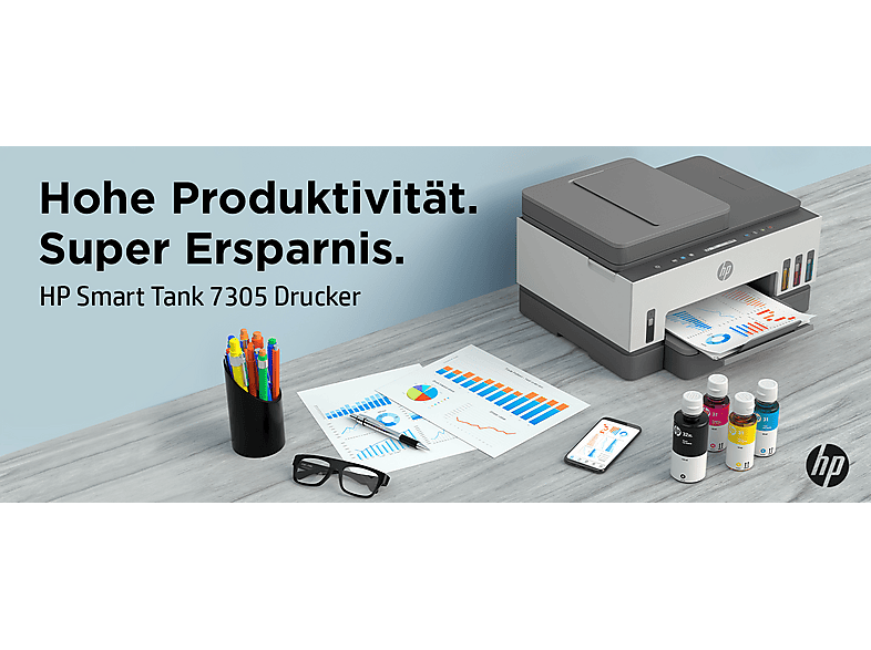 HP Smart Tank 7305 Multifunktionsdrucker, Bluetooth, WLAN, Duplexeinheit (für beidseitigen Druck), A4, A5, A6, Schwarz/Weiß — Foto 4 von 5