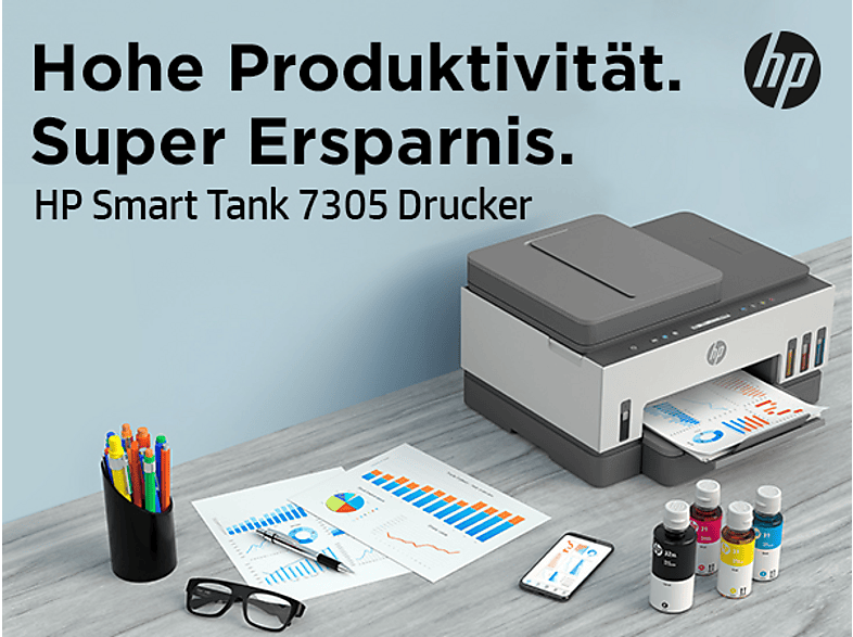 HP Smart Tank 7305 Multifunktionsdrucker, Bluetooth, WLAN, Duplexeinheit (für beidseitigen Druck), A4, A5, A6, Schwarz/Weiß — Foto 5 von 5