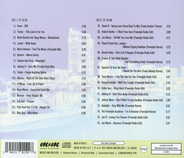 CD-Cover, Rückansicht. Listet Songs und Künstler auf. Zeigt eine Skyline und ein Musiklogo.