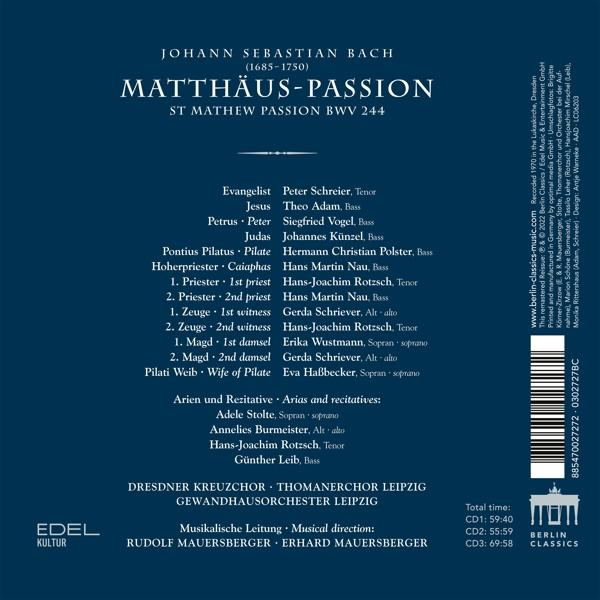 Mauersberger/Kreuzchor/Thomanerchor - Bach:Matthäuspassion  - (CD)