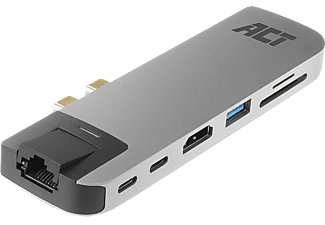 ACT AC7044 USB-C Thunderbolt™ adapter MacBookhoz, HDMI 4K, 2xUSB Type-C, 2xUSB-A, LAN, kártyaolvasó