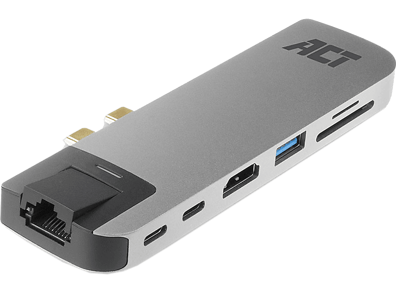 ACT AC7044 USB-C Thunderbolt™ adapter MacBookhoz, HDMI 4K, 2xUSB Type-C, 2xUSB-A, LAN, kártyaolvasó