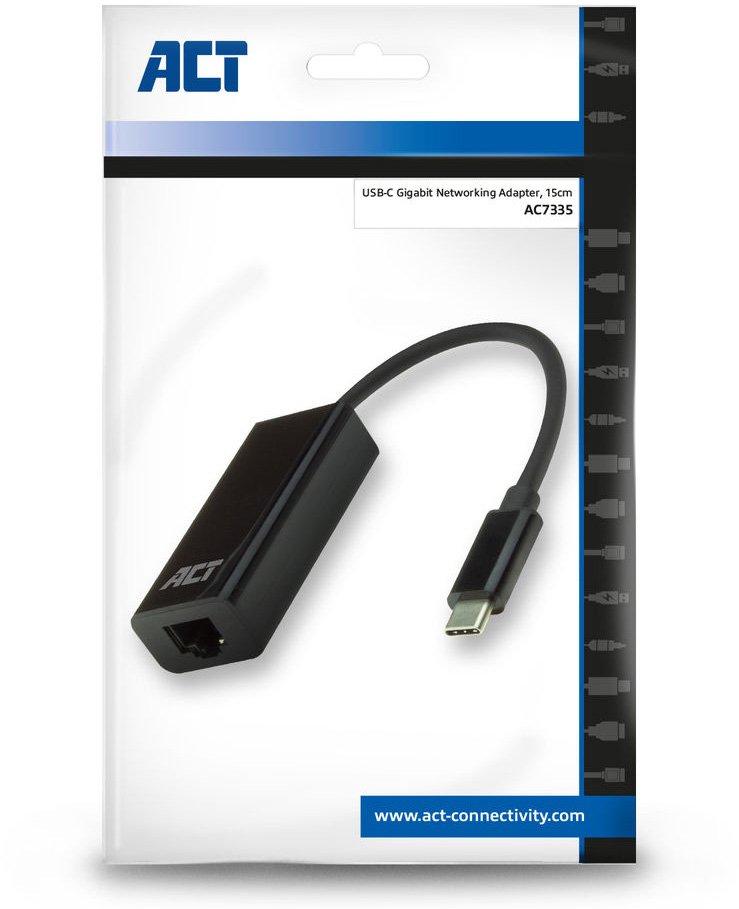 Egy adapter csomagolása, kábellel és hálózati csatlakozóval.