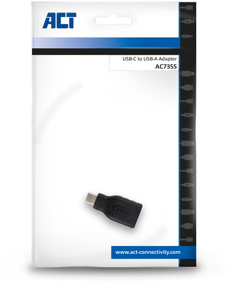 USB-C - USB-A adapter műanyag csomagolásban.