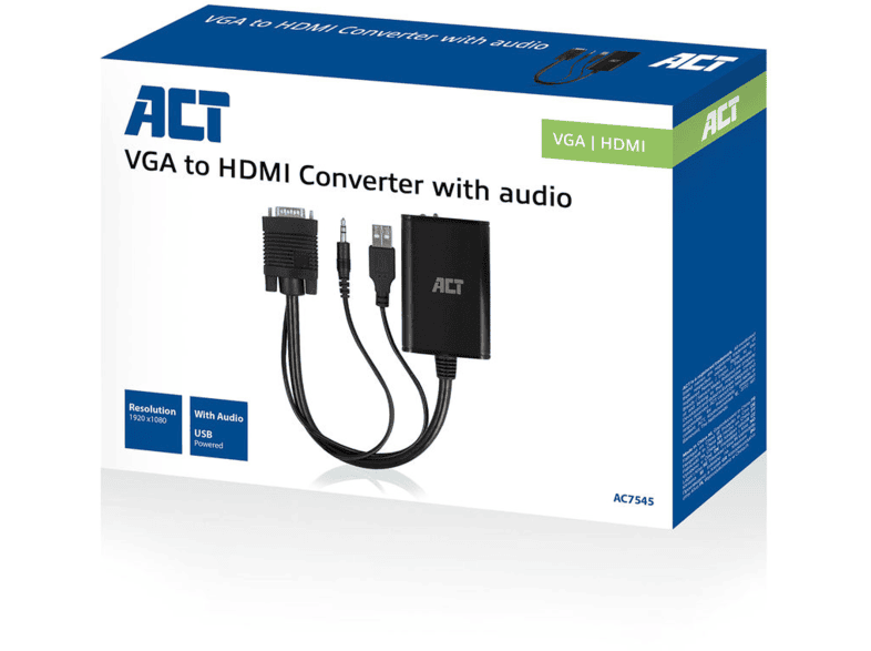 Gewend openbaring Vermenigvuldiging ACT AC7545 VGA - HDMI adapter audio csatlakozással - MediaMarkt online  vásárlás