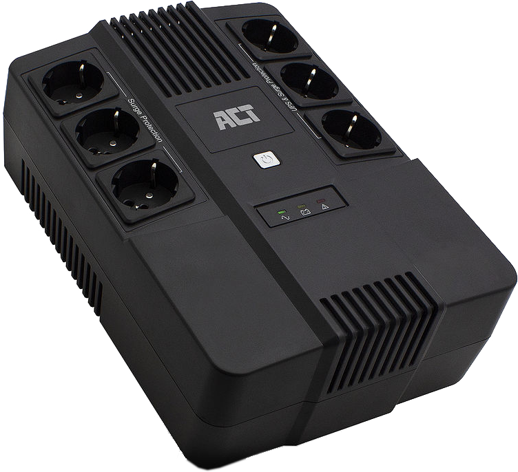 ACT AC2300 Szünetmentes tápegység, 600 VA, 3 db UPS + 3db túlfeszültség védett kimenet, fekete