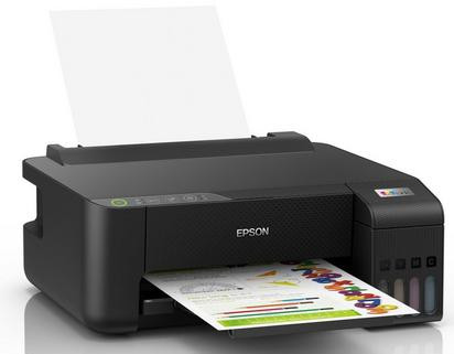 Black Epson printer with a printed sheet of paper coming out of it.