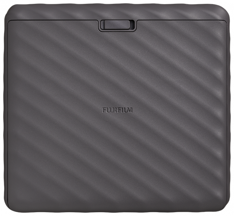 Top view of a grey Fujifilm Instax Mini Link 2 printer. Diagonal pattern.