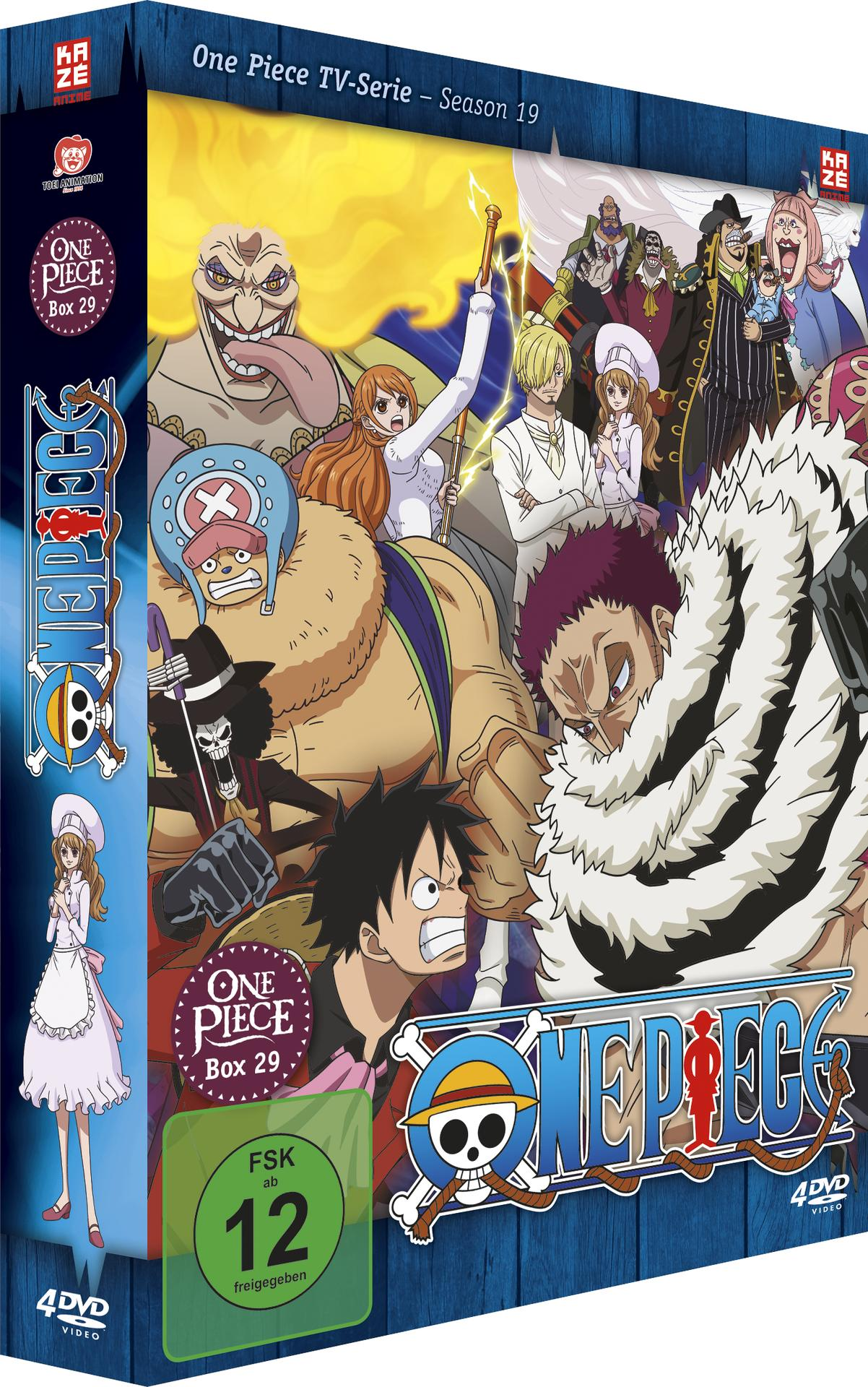 DVD-Box-Set des One Piece-Animes, Staffel 19, mit verschiedenen Charakteren.