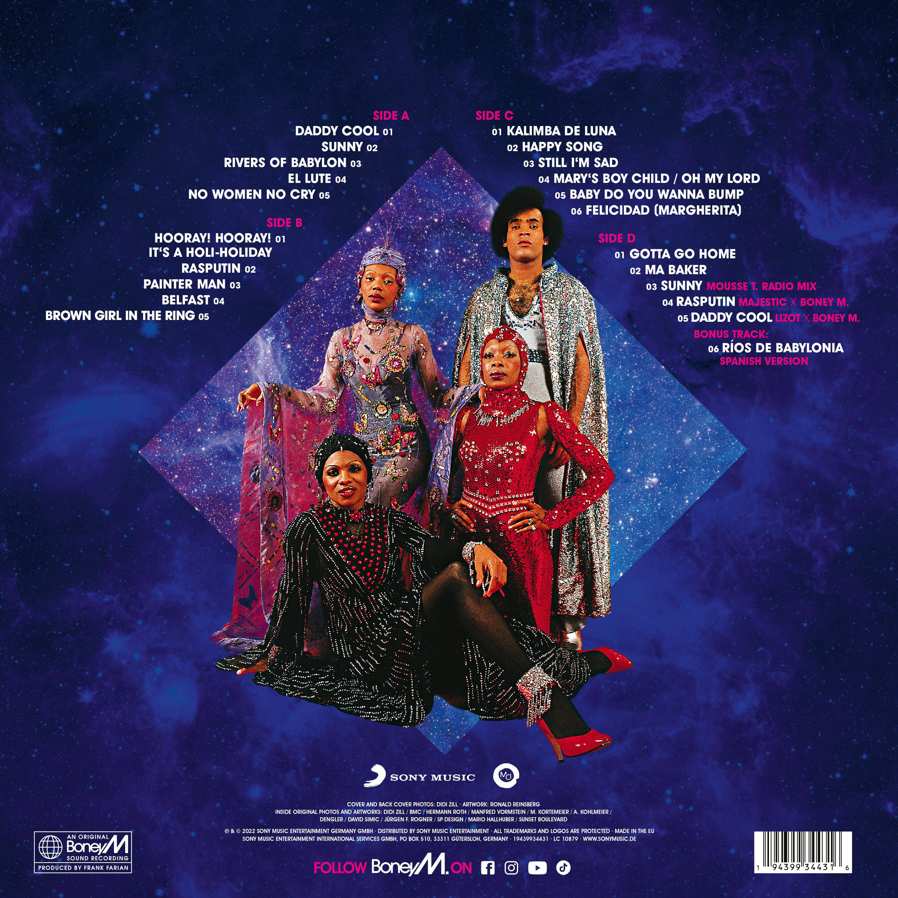 Albumcover mit 4 Personen, Text, Songtiteln und einem Logo.