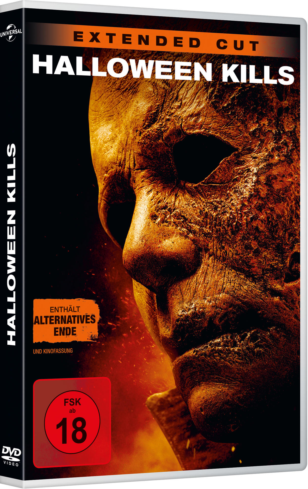 Halloween Kills DVD-Cover: Nahaufnahme von Michael Myers' Gesicht.