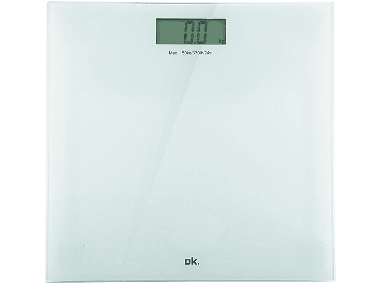 ok OPS 15122, Bilancia Pesapersone, Capacità Max 150 Kg, Piattaforma in vetro, Spegnimento automatico Bilancia elettronica