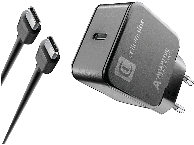 Caricabatteria Cellularline Usb-C Charger Kit 15W da 15W, Nero