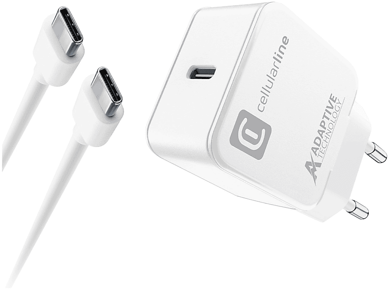 Caricabatteria Cellularline Usb-C Charger Kit 15W da 15W, Bianco
