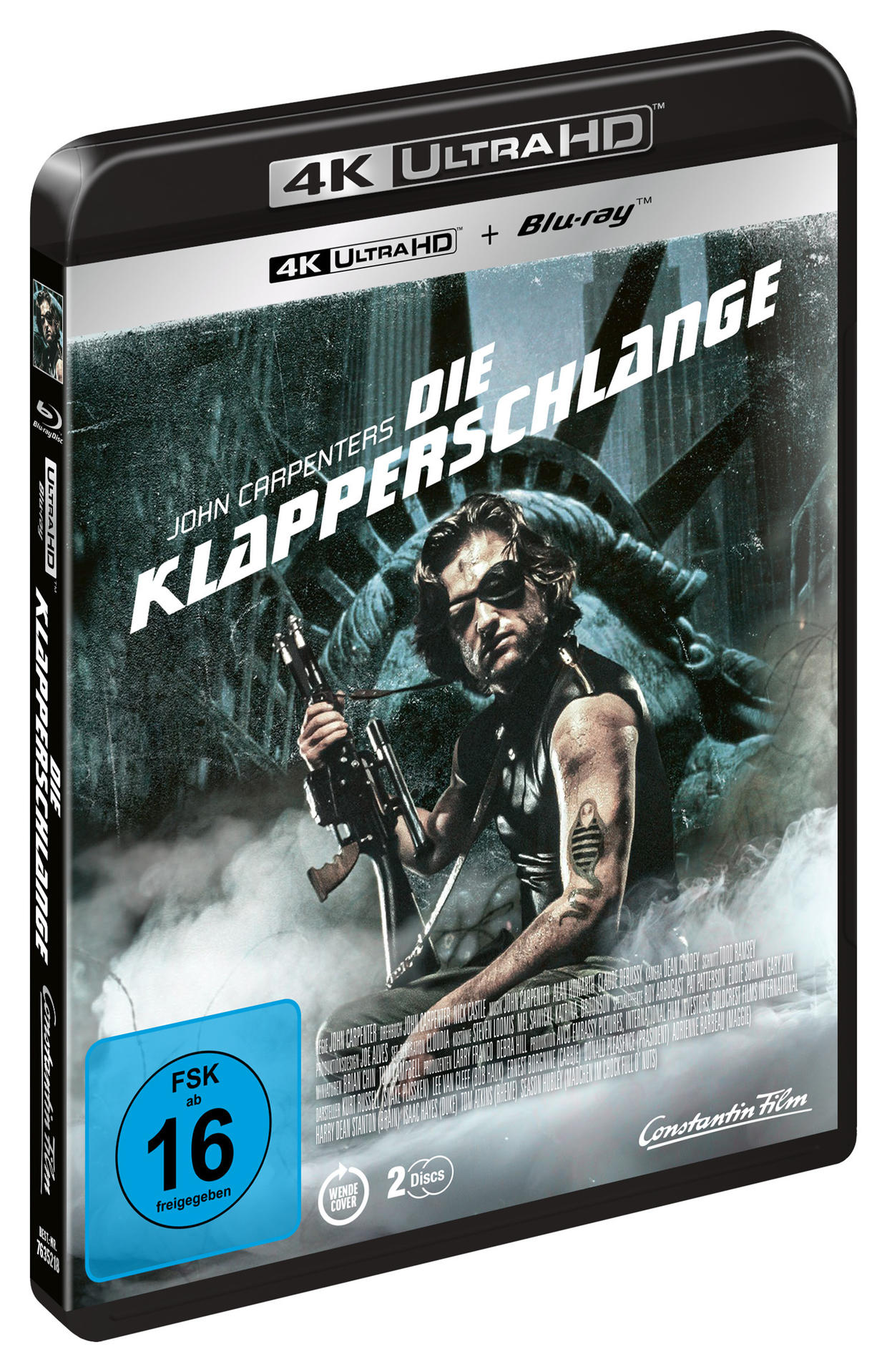 Filmcover für 'Die Klapperschlange' mit Kurt Russell. Das Cover ist in einer schwarzen Hülle.