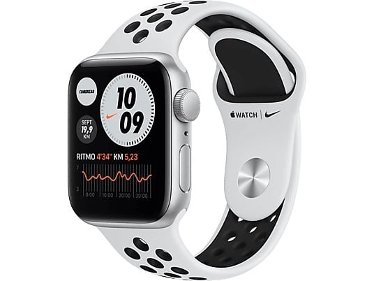 Apple Watch Nike SE, GPS, 40 mm, Caja de aluminio en plata, Correa Nike Sport platino puro/negro