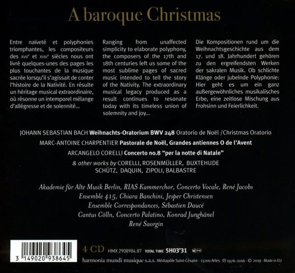 CD borító angol és német szöveggel. Azt írja: 'A baroque Christmas' zenei kreditekkel.