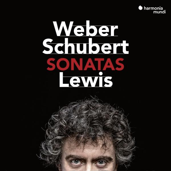 Album borító egy férfi fejével, fekete háttérrel és fehér szöveggel, amely a Weber Schubert Sonatas Lewis feliratot tartalmazza.
