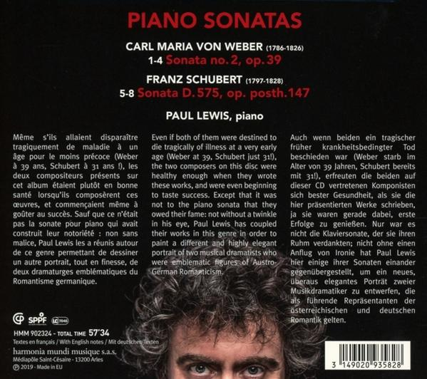 CD borító egy férfi portréjával. Szöveg: Carl Maria von Weber és Franz Schubert zongoraszonátái.